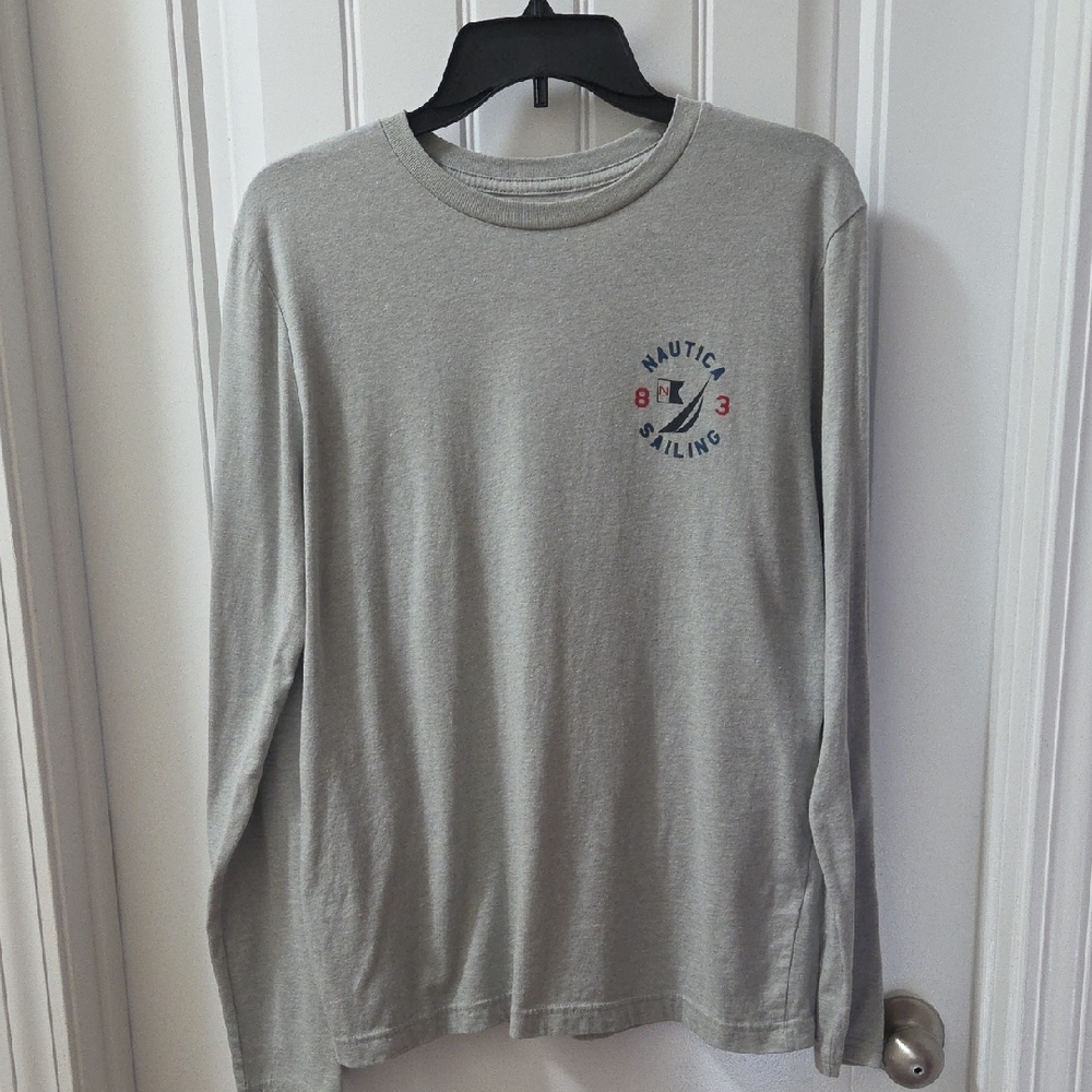 Nautica Light Gray Long Sleeve Tee with Navy & Red Logo